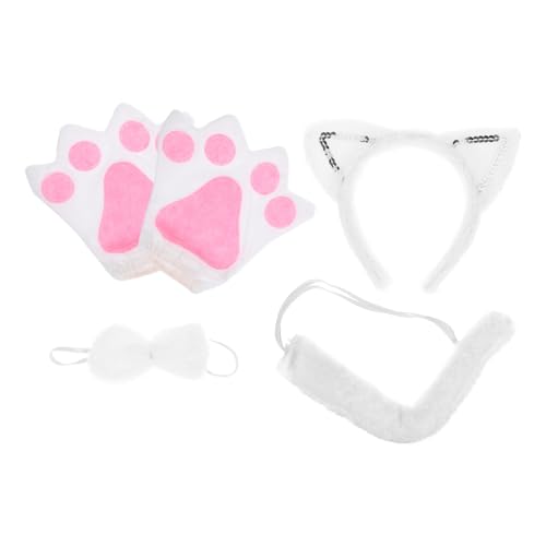 FUNOMOCYA Weiße Katzenohren Haarreif mit Plüsch Glitzer Inklusive Cosplay Handschuhe Party Kopfschmuck für Halloween Karneval und Maskerade Vielseitiges Kostümzubehör für Damen und Partys von FUNOMOCYA