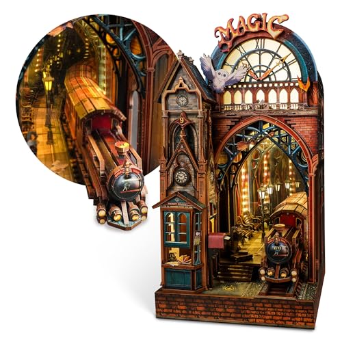 FUNPOLA LED 3D Puzzle Magische Station Book Nook Kit - Interaktives 3D Holzpuzzle LED Magische Miniatur mit unendlichem Erweiterungsraum - DIY Bücherregal Einsatz Dekor Geschenke von FUNPOLA