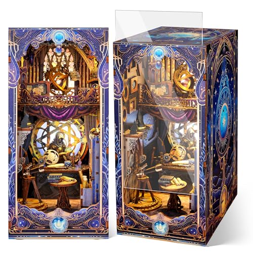 FUNPOLA 3D Holzpuzzle Booknook Kit, Astrologie Sternenkarte Bücherregal mit LED-Lichtern, DIY Miniatur-Buchstützen Deko, Einzigartiges Handwerksgeschenk für Erwachsene und Teenager (Astrologie) von FUNPOLA