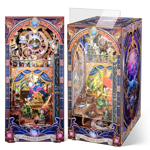 FUNPOLA 3D Holzpuzzle Booknook Kit, Fantasy-Shop Bücherregal mit LED-Lichtern, DIY Magische Miniatur-Buchstützen Deko, Einzigartiges Handwerksgeschenk für Erwachsene und Teenager (Fantasy-Shop) von FUNPOLA