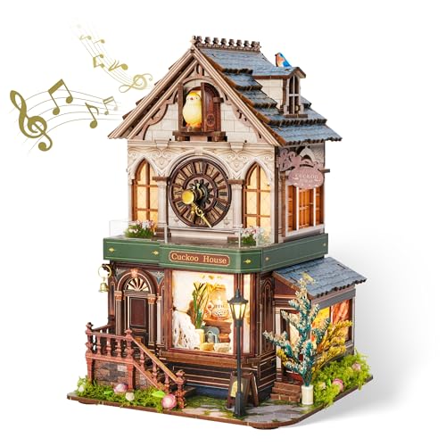 FUNPOLA 3D Holzpuzzle Miniaturhaus mit Kuckucksruf, DIY Mechanische Kuckucksuhr Bausatz, Heimdeko zum Ausstellen, Einzigartiges Bastelgeschenk für Erwachsene & Jugendliche (Cuckoo House) von FUNPOLA