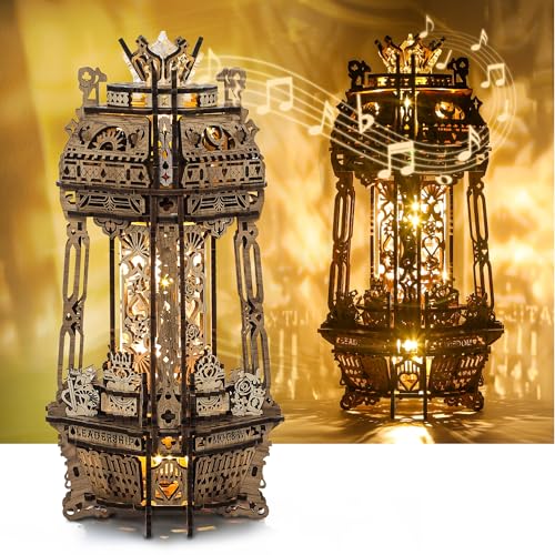 FUNPOLA LED 3D Holzpuzzle Pokerwelt Projektorlampe – DIY-Bastelset mit LED-Leuchten und Spieluhr – Kreative Pokerlampe, Nachtlichtgeschenk für die Inneneinrichtung (Weiß) von FUNPOLA