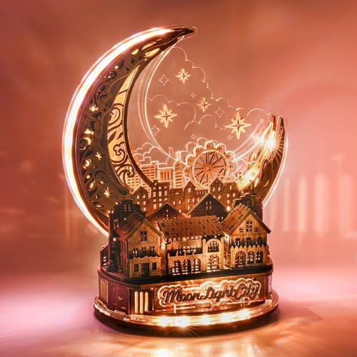 FUNPOLA 3D Puzzle Mondstadt Modell – LED 3D Holzpuzzle – 3D Holzpuzzles für Erwachsene, als Heimdekoration und Geschenk für Kinder und Erwachsene (Braun) von FUNPOLA