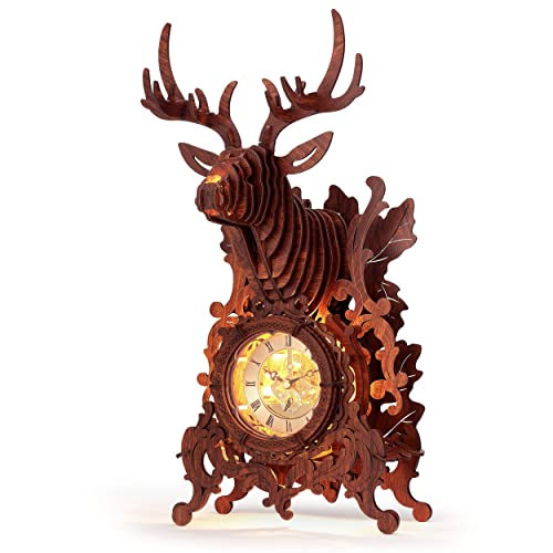 FUNPOLA LED 3D Holzpuzzle Hirschuhr, 3D Puzzle Elchuhr Gebäudemodell, Wohnkultur 3D Puzzle für Erwachsene/Jugendliche (Holz, gelbes Licht) FUNPOLA LED 3D Holzpuzzle Hirschuhr, 3D Puzzle Elchuhr Gebäudemodell, Wohnkultur 3D Puzzle für Erwachsene/Jugendliche (Holz, gelbes Licht) von FUNPOLA
