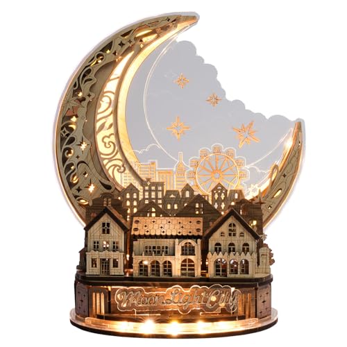 FUNPOLA LED 3D Holzpuzzle Mondlicht-Stadtlampe, festliches Nachtlicht für Zuhause, einzigartige Geschenkidee für Erwachsene und Kinder (Weiß) von FUNPOLA