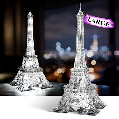 FUNPOLA 21 Zoll Eiffelturm LED 3D Puzzle für Erwachsene, Modellbausatz für Erwachsene zu Bauen, Beleuchtetes Pariser Wahrzeichen bei Nacht, 3D Acryl Puzzle DIY Ornament Nachtlicht Geschenke (Silber) von FUNPOLA