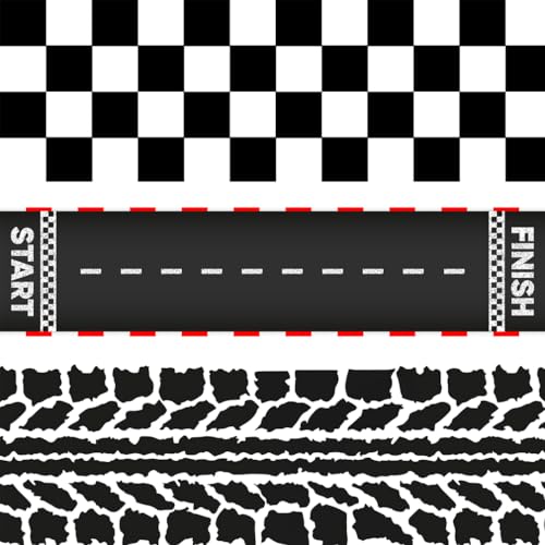 Rennwagen Essbarer Tortenaufleger Totenband Tortendeko Zielflagge Rennstrecke Reifenmotiv 10 x 30 cm je Bogen von FUNSHOWCASE