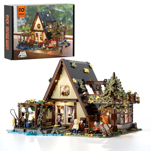 FUNWHOLE A-Frame Cabin Beleuchtung Bauset - Retro Holz Hütte Bauklötze Set 2061 Pcs Wald Ferienhaus Klemmbausteine Haus Spielzeug für Erwachsene und Jugendliche von FUNWHOLE