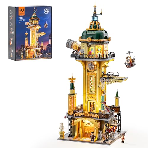 FUNWHOLE Steampunk Observatorium Turm Beleuchtung Bauklötze Set - 2744 Teile Viktorianisches Mechanisches Modulares Bauwerk für Erwachsene und Steampunk-Liebhaber von FUNWHOLE