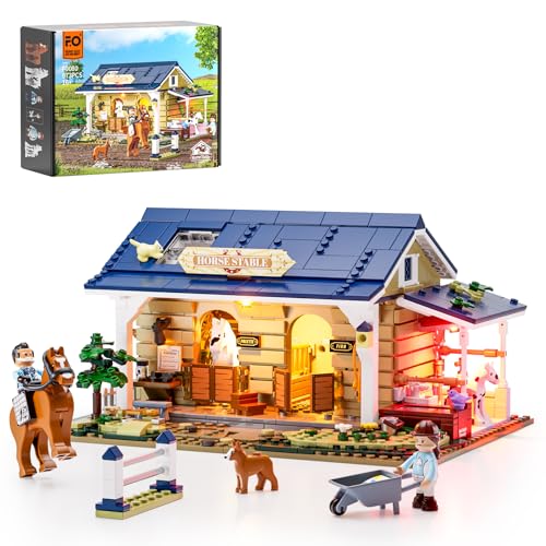 FUNWHOLE Pferdestall Beleuchtetes Baustein-Set – Farmhaus Kollektion LED Licht Tierstall Baukasten 973 Teile für Erwachsene und Jugendliche FUNWHOLE Pferdestall Beleuchtetes Baustein-Set – Farmhaus Kollektion LED Licht Tierstall Baukasten 973 Teile für Erwachsene und Jugendliche von FUNWHOLE