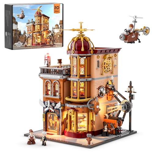 FUNWHOLE Steampunk Flugclub Beleuchtetes Baustein-Set - 1858 Teile Modularer Baukasten Sammler-Set für Erwachsene und Jugendliche von FUNWHOLE