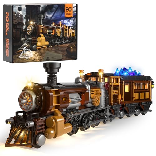 FUNWHOLE Erzbahn Beleuchtetes Baustein-Set - Steampunk Spielzeugzug mit LED Licht, Modularer Konstruktionsbausatz, 1159 Teile für Erwachsene und Teenager von FUNWHOLE