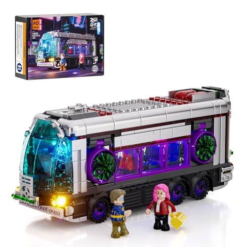 FUNWHOLE Cyberpunk Zukünftiger Bus mit LED-Beleuchtung – 2-in-1 Modell mit Licht, 605 Teile für Sci-Fi-Fans und Erwachsene, Perfekte Cyberpunk-Stadt-Deko von FUNWHOLE