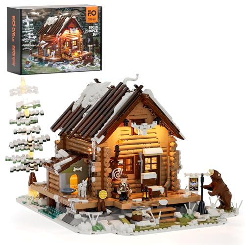Funwhole Jagdhütte Baukasten - 2036 Teile Retro Holzhaus Modell, geeignet für Erwachsene und Jugendliche, Winter Jagdthema, mit detailliertem Design von FUNWHOLE