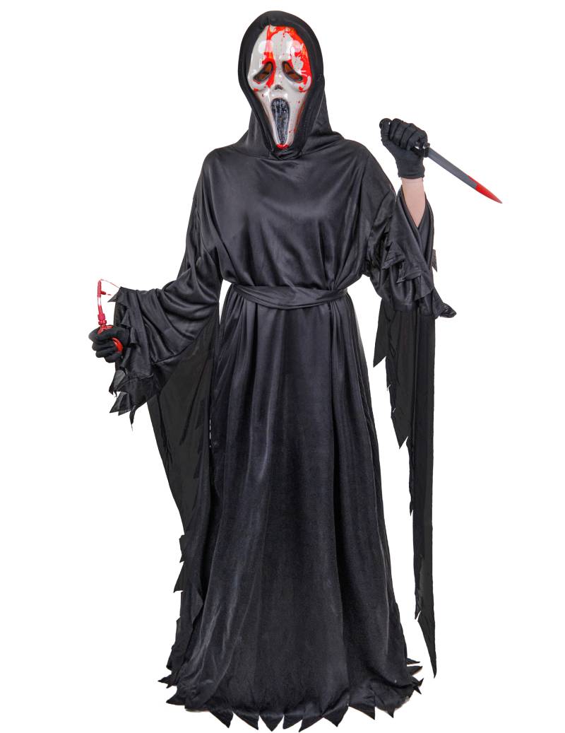 Ghostface Scream Halloween Kostüm mit blutender Maske schwarz-weiss von FUNWORLD