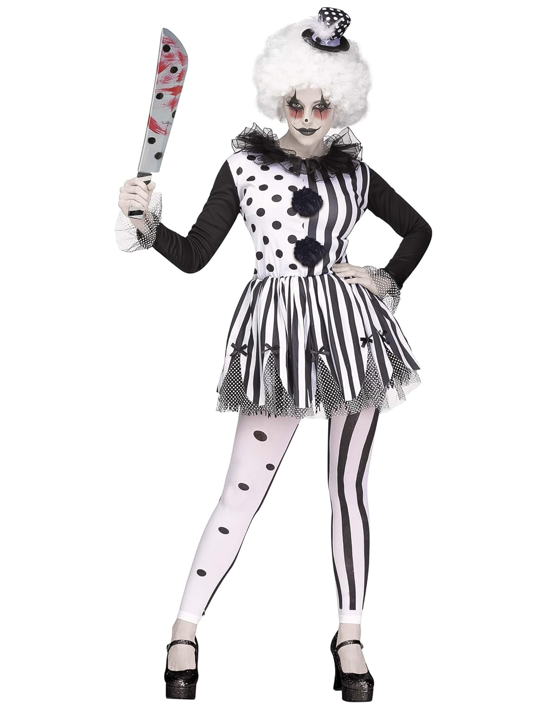 Horror-Clown-Kostüm für Damen weiss-schwarz von FUNWORLD