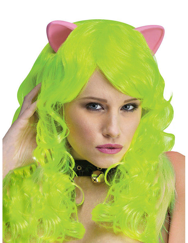 Katze Fantasy-Perücke mit Ohren neongrün Katze Fantasy-Perücke mit Ohren neongrün von FUNWORLD