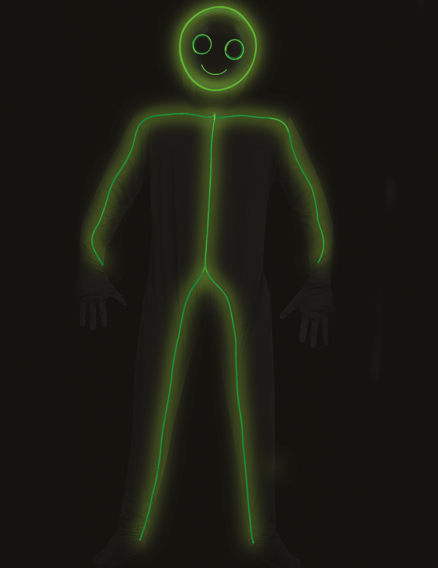 LED-Strichmännchen Kostüm für Erwachsene Halloweenkostüm schwarz-grün von FUNWORLD