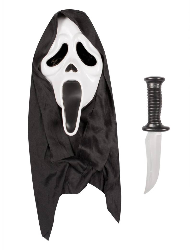 Scream Halloween Maske und Messer Lizenzartikel Kostüm-Set 2-teilig schwarz-weiss von FUNWORLD
