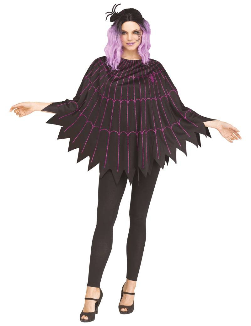 Spinnennetz-Poncho für Damen Halloween-Kostüm schwarz-violett von FUNWORLD