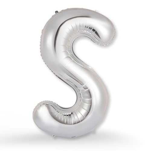 FUNXGO XXL Groß Folienballon Buchstaben S Silber -Riesen Alphabet ca. 100m - Verstärktes Material - Helium oder Luftfüllung - Perfekt für Geburtstag, Hochzeit, Party Dekoration & JGA - Ballon S Silber von FUNXGO