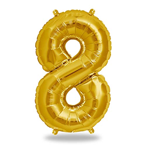 FUNXGO® Folienballon Zahl 8 Gold - Riesenzahl Ballon - fliegt mit Helium - 8 geburtstag luftballon - Deko zum Geburtstage, Party, Hochzeiten - Ballon 8 Gold von FUNXGO