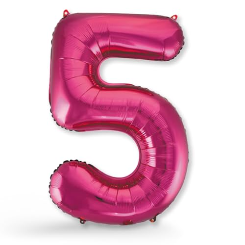 FUNXGO® Folienballon Zahl 5 pink - Riesen-Ballonzahl - Verstärktes Material- fliegt mit Helium - 5 Geburtstag Luftballon - Helium-Ballon - Deko zum Geburtstage, Party, Hochzeiten - Ballon 5 pink von FUNXGO