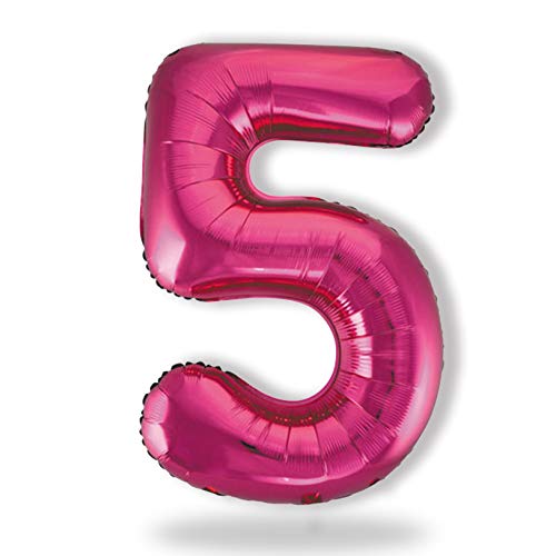 FUNXGO® Folienballon Zahl 5 pink - Riesen-Ballonzahl - Verstärktes Material- fliegt mit Helium - 5 Geburtstag Luftballon - Helium-Ballon - Deko zum Geburtstage, Party, Hochzeiten - Ballon 5 pink von FUNXGO