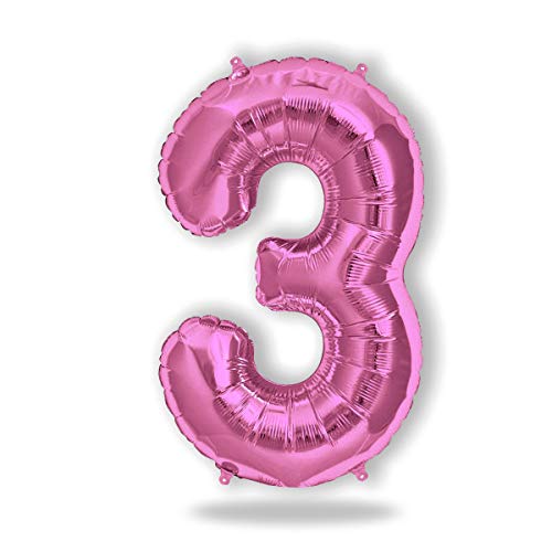 FUNXGO folienballon 3 rosa - 100cm - 3 geburtstag luftballon - luftballon zahl 3 - Zahlen rosa Ballon 3 Deko zum Geburtstag, Hochzeit, Jubiläum oder Fest, Party Dekoration - ballon rosa 3 von FUNXGO