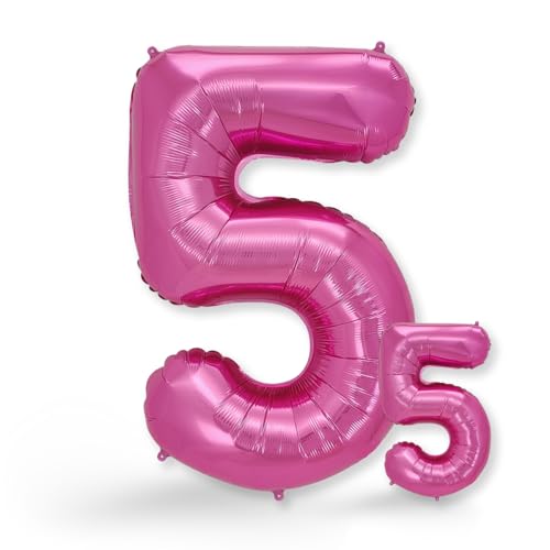 FUNXGO folienballon 5 rosa - 100cm - 5 geburtstag luftballon - luftballon zahl 5 - Zahlen rosa Ballon 5 Deko zum Geburtstag, Hochzeit, Jubiläum oder Fest, Party Dekoration - ballon rosa 5 von FUNXGO