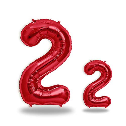 FUNXGO® folienballon 2 rot - 2 Stück - 42" & 17"- luftballon zahl 2 - Zahlen rot Ballon 2 Deko zum Geburtstag, Hochzeit, Jubiläum oder Fest, Party Dekoration -100cm & 38cm- ballon rot 2 von FUNXGO