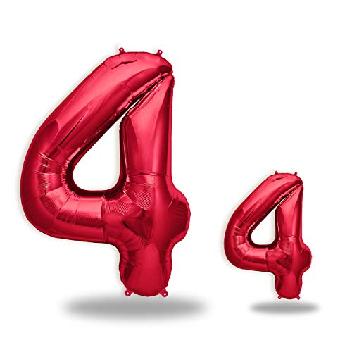 FUNXGO® folienballon 4 rot - 2 Stück - 42" & 17"- luftballon zahl 4 - Zahlen rot Ballon 4 Deko zum Geburtstag, Hochzeit, Jubiläum oder Fest, Party Dekoration -100cm & 38cm- ballon rot 4 von FUNXGO