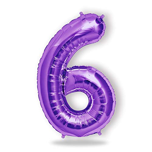 FUNXGO® Folienballon Zahl 6 lila - Riesenzahl Ballon ca.100 cm - fliegt mit Helium - 6 geburtstag luftballon - Deko zum Geburtstage, Party, Hochzeiten - Ballon 6 lila von FUNXGO