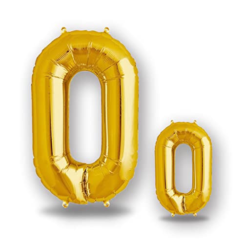 FUNXGO® folienballon 0 gold - 2 Stück -100cm & 38cm- Luftballon Zahl 0 - Ballon 0 Deko zum Geburtstag, Hochzeit, Jubiläum oder Fest, Party - Ballon 0 gold von FUNXGO
