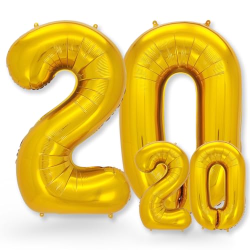 FUNXGO® folienballon 20 gold - 2 Stück -100cm & 38cm- Luftballon Zahl 20-20.geburtstag - Ballon 20 Deko zum Geburtstag, Hochzeit, Jubiläum oder Fest, Party - Ballon 20 gold von FUNXGO