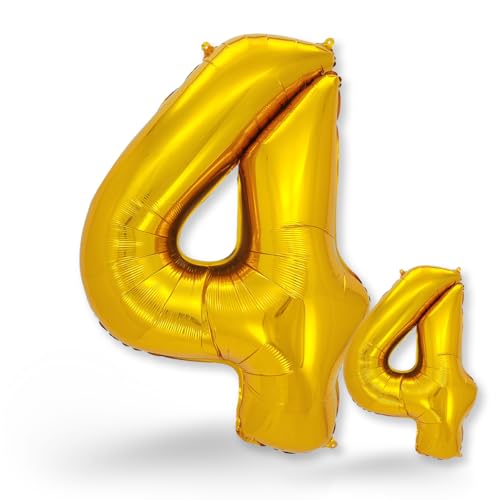 FUNXGO® folienballon 4 Gold - 2 Stück -100cm & 38cm- Luftballon Zahl 4-4.Geburtstag - Ballon 4 Deko zum Geburtstag, Hochzeit, Jubiläum oder Fest, Party - Ballon 4 Gold von FUNXGO