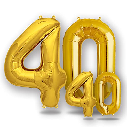 FUNXGO® folienballon 40 gold - 2 Stück -100cm & 38cm- Luftballon Zahl 40-40.geburtstag - Ballon 40 Deko zum Geburtstag, Hochzeit, Jubiläum oder Fest, Party - Ballon 40 gold von FUNXGO