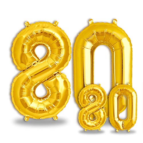 FUNXGO® folienballon 80 gold - 2 Stück -100cm & 38cm- Luftballon Zahl 80-80.geburtstag - Ballon 80 Deko zum Geburtstag, Hochzeit, Jubiläum oder Fest, Party - Ballon 80 gold von FUNXGO