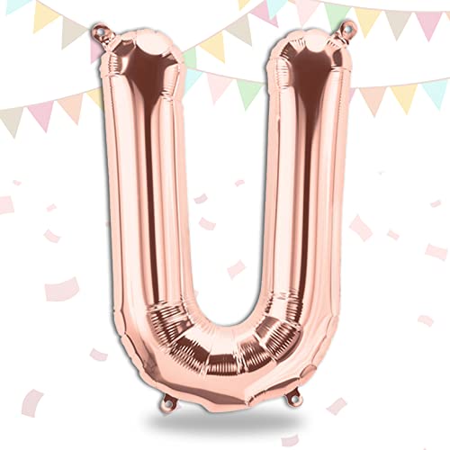 FUNXGO Folienballon Buchstaben Rosegold U - Buchstaben Luftballon Klein U - ca. 40cm Nur Luftfüllung - Ideal für Geburtstag, Hochzeit & Party Deko - Ballon Buchstabe U Rosegold von FUNXGO