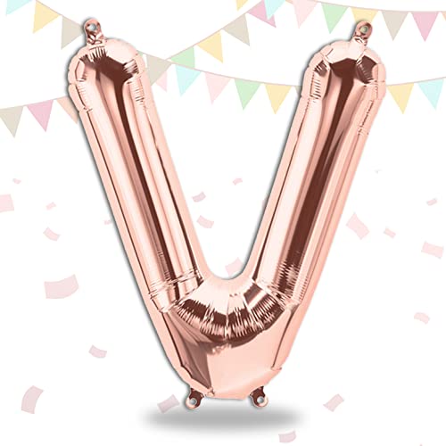 FUNXGO Folienballon Buchstaben Rosegold V - Buchstaben Luftballon Klein V - ca. 40cm Nur Luftfüllung - Ideal für Geburtstag, Hochzeit & Party Deko - Ballon Buchstabe V Rosegold von FUNXGO