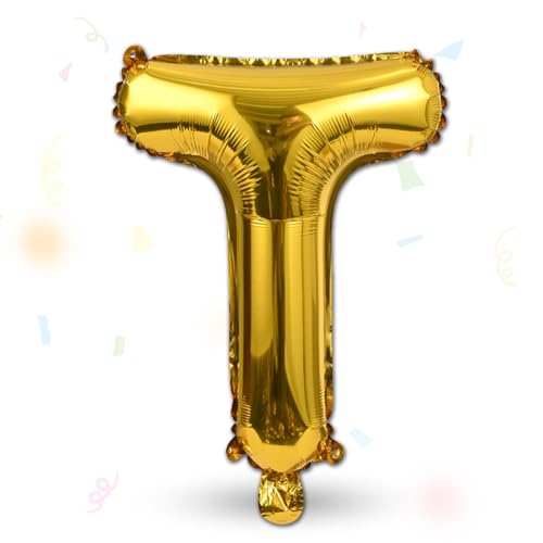 FUNXGO Folienballon Buchstaben gold T - Buchstaben Luftballon Klein T - ca. 40cm Nur Luftfüllung - Ideal für Geburtstag, Hochzeit & Party Deko - Ballon Buchstabe T gold von FUNXGO