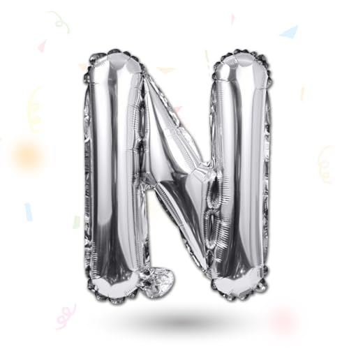 FUNXGO Folienballon Buchstaben silber N - Buchstaben Luftballon Klein N - ca. 40cm Nur Luftfüllung - Ideal für Geburtstag, Hochzeit & Party Deko - Ballon Buchstabe N silber von FUNXGO