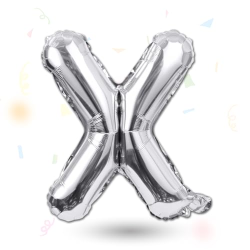 FUNXGO Folienballon Buchstaben silber X - Buchstaben Luftballon Klein X - ca. 40cm Nur Luftfüllung - Ideal für Geburtstag, Hochzeit & Party Deko - Ballon Buchstabe X silber von FUNXGO