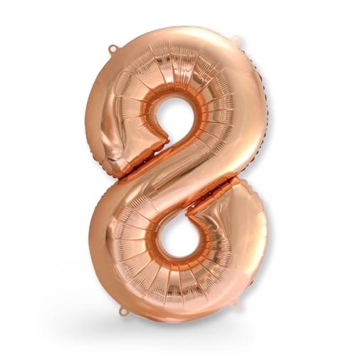 FUNXGO® Folienballon Zahl 8 rose gold - Riesenzahl Ballon ca.100 cm - Verstärktes Material- fliegt mit Helium - 8 Geburtstag Luftballon - Deko zum Geburtstage, Party, Hochzeiten - Ballon 8 rose gold von FUNXGO