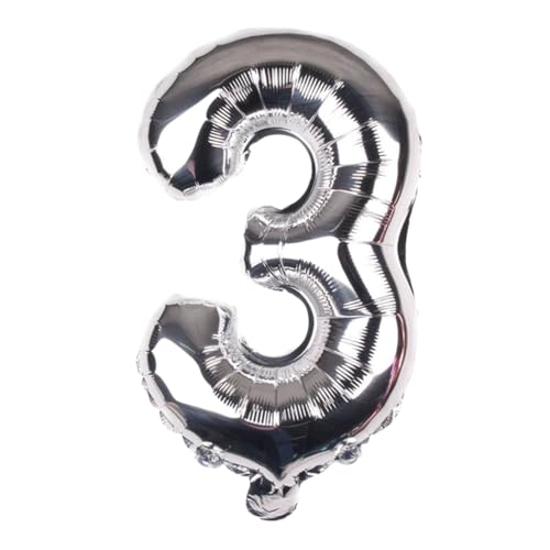 FUNXGO Folienballon Zahl Silber 3 - Zahlen Luftballon Klein 3 - ca. 40cm Nur Luftfüllung - Ideal für Geburtstag, Hochzeit & Party Deko - Ballon Zahl 3 Silber von FUNXGO