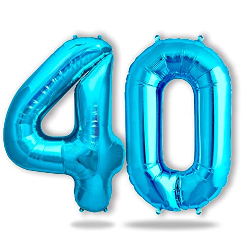 FUNXGO Folien-Ballon 40, Helium-Ballon, Luftballon-Zahl, nachfüllbare Riesen-Ballonzahl, Party-Deko zum 40. Geburtstag, Jubiläum, Hochzeit, blau von FUNXGO