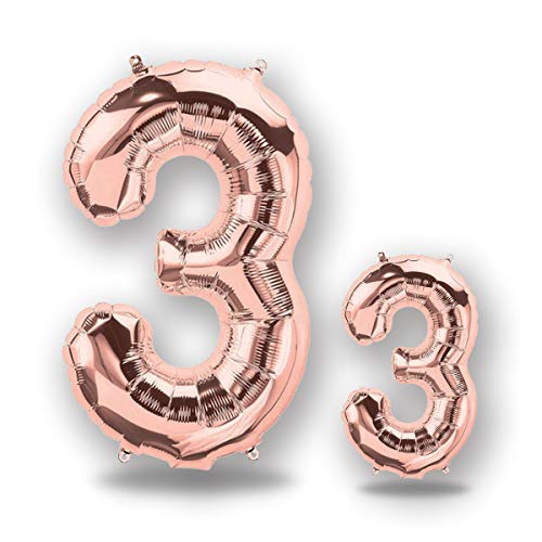 FUNXGO® folienballon 3 rosegold - 2 Stück - 42" & 17"- luftballon Zahl 3 - Zahlen Ballon 3 Deko - zum 3. Geburtstag, Hochzeit, Jubiläum, Fest, Party Dekoration -100cm & 33cm- Ballon 3 rosegold von FUNXGO
