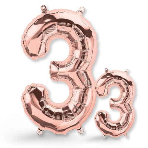 FUNXGO® folienballon 3 rosegold - 2 Stück - 42" & 17"- luftballon Zahl 3 - Zahlen Ballon 3 Deko - zum 3. Geburtstag, Hochzeit, Jubiläum, Fest, Party Dekoration -100cm & 33cm- Ballon 3 rosegold von FUNXGO