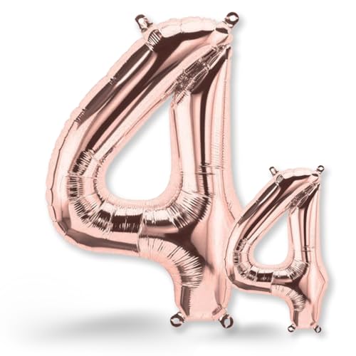 FUNXGO® folienballon 4 rosegold - 2 Stück - 42" & 17"- luftballon Zahl 4 - Zahlen Ballon 4 Deko - zum 4. Geburtstag, Hochzeit, Jubiläum, Fest, Party Dekoration -100cm & 38cm- Ballon 4 rosegold von FUNXGO