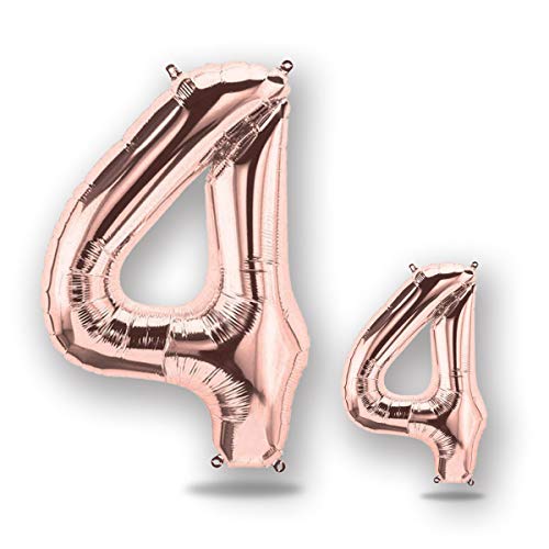 FUNXGO® folienballon 4 rosegold - 2 Stück - 42" & 17"- luftballon Zahl 4 - Zahlen Ballon 4 Deko - zum 4. Geburtstag, Hochzeit, Jubiläum, Fest, Party Dekoration -100cm & 38cm- Ballon 4 rosegold von FUNXGO